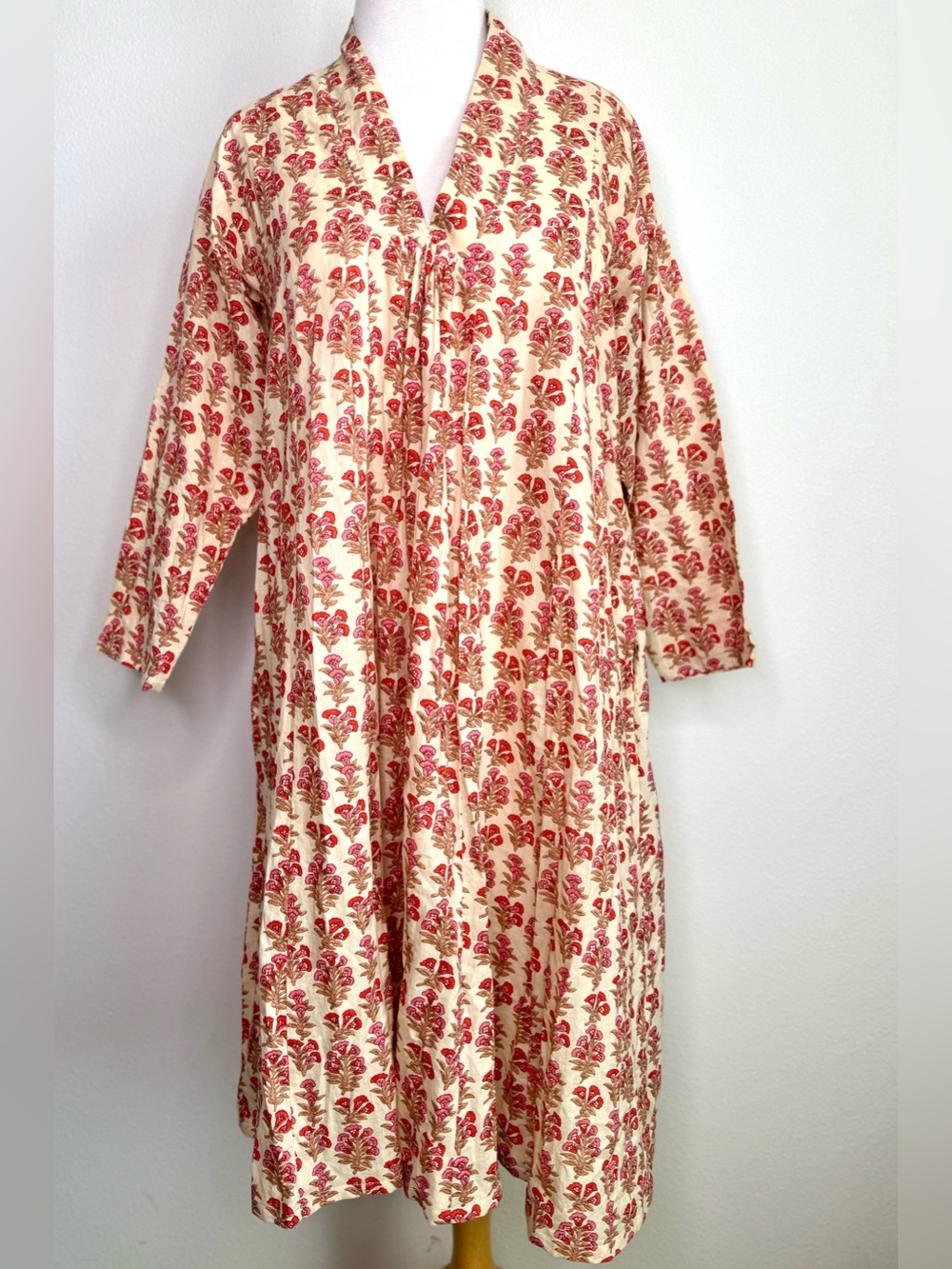 Mes Filles Sadie Dress Cream and Red Floral Long-Sleeve V-Neck Dress